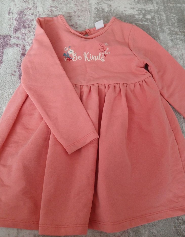 Pembe Kız Çocuk Uzun Kollu Nakışlı Elbise - Görsel 3