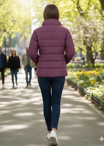 Mor Fermuarlı Kadın Kışlık Mont - Görsel 7