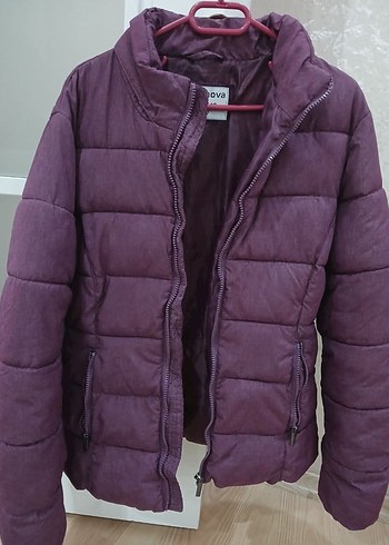 Mor Fermuarlı Kadın Kışlık Mont - Görsel 4