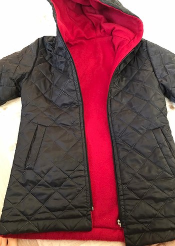 İçi Kırmızı Polar Detaylı Siyah Mont - Görsel 6