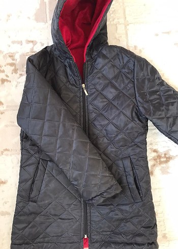 İçi Kırmızı Polar Detaylı Siyah Mont - Görsel 3