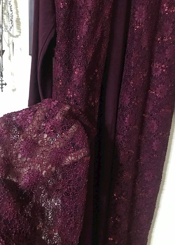 Bordo Dantel Detaylı Taş İşlemeli Tesettür Abiye - Görsel 12
