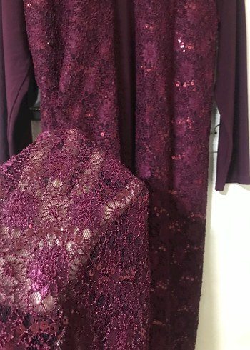 Bordo Dantel Detaylı Taş İşlemeli Tesettür Abiye - Görsel 13