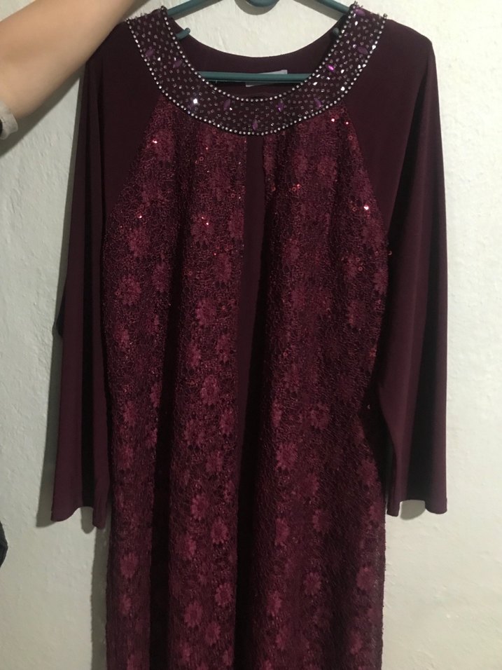 Bordo Dantel Detaylı Taş İşlemeli Tesettür Abiye - Görsel 2