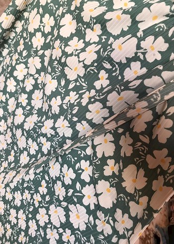 Yeşil Beyaz Çiçekli Beli Lastikli Rahat Etek - Görsel 2