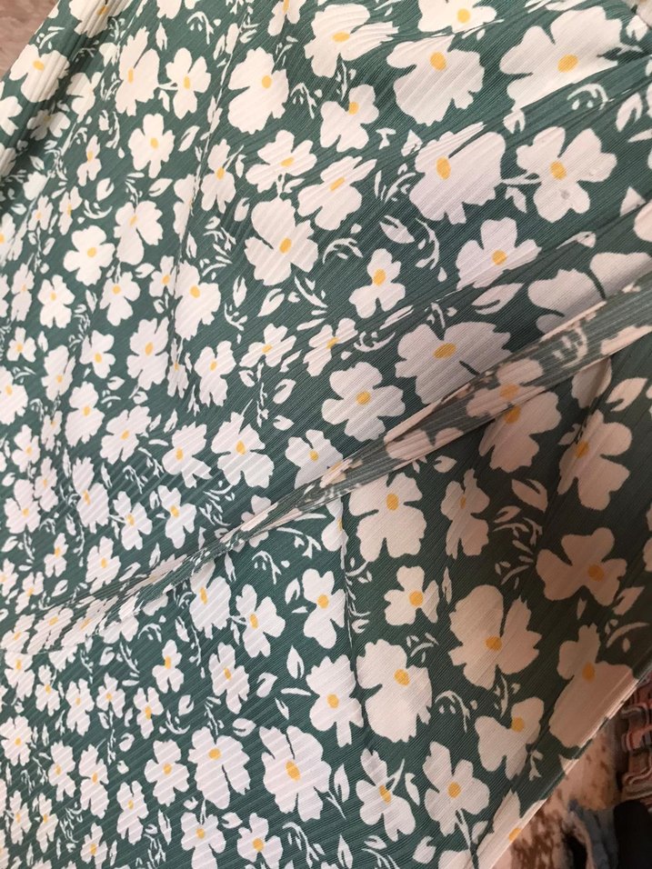 Yeşil Beyaz Çiçekli Beli Lastikli Rahat Etek - Görsel 2