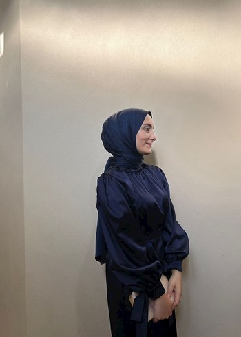 Diğer Bella Lacivert Uzun Drapeli Elbise