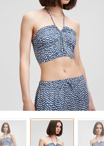 m Beden mavi Renk Mavi Bohem Örgü Detaylı Strappy Crop Top