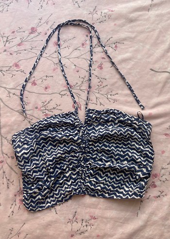 Mavi Bohem Örgü Detaylı Strappy Crop Top