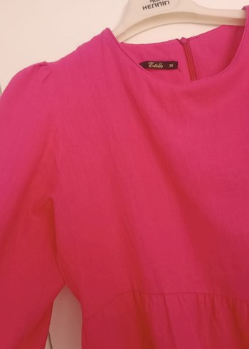 Pembe Keten Uzun Elbise - Görsel 6