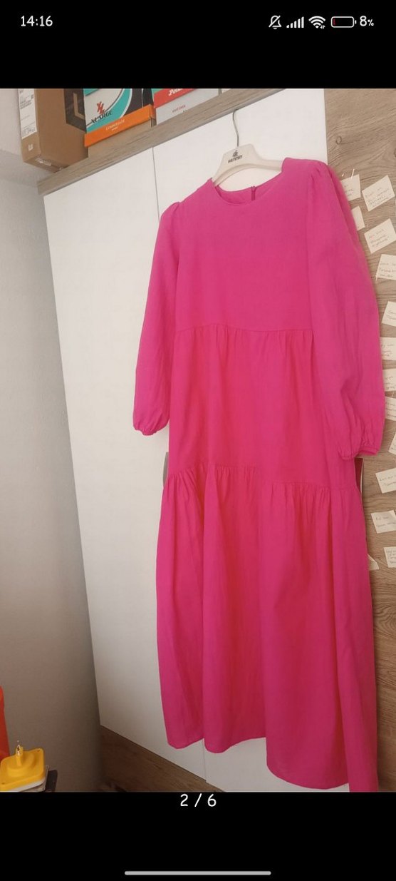 Pembe Keten Uzun Elbise - Görsel 2