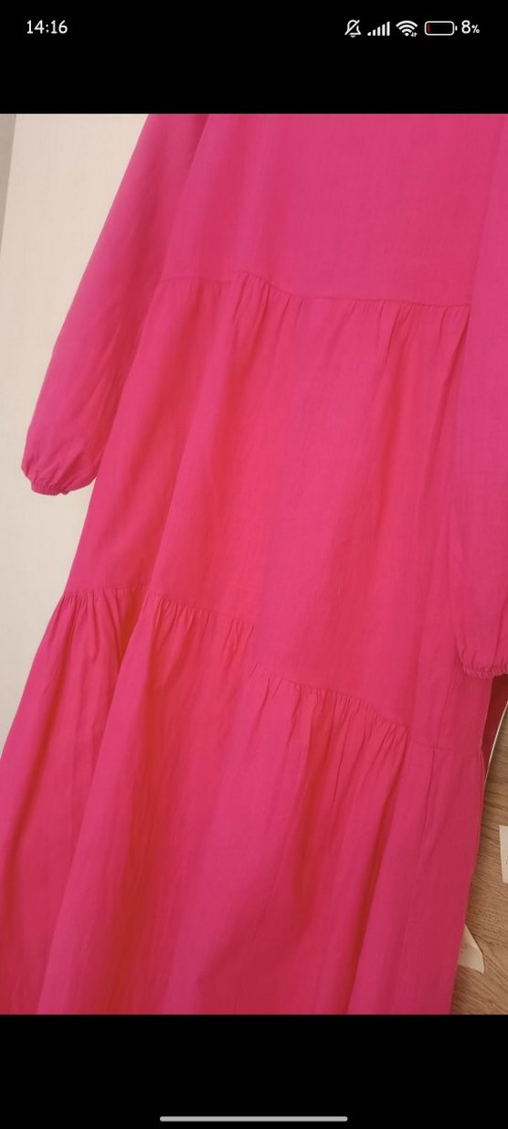 Pembe Keten Uzun Elbise - Görsel 5