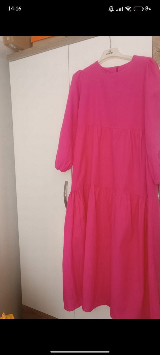 Pembe Keten Uzun Elbise - Görsel 3