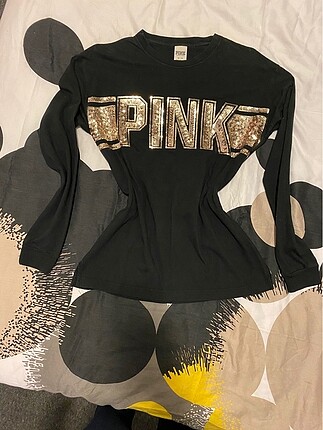 Victoria s Secret Siyah pink payet işlemeli sweatshirt