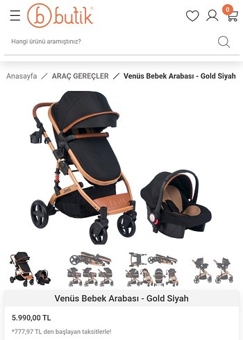 Venüs Bebek Arabası - Gold Siyah