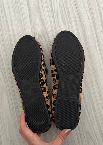 40 Beden kahverengi Renk Leopar Desenli Kadın Babet