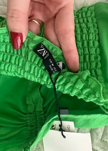 m Beden yeşil Renk Yeşil Mini Keten Straplez Fitted Üst