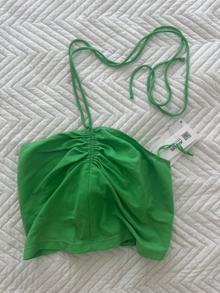 Yeşil Mini Keten Straplez Fitted Üst - Görsel 2