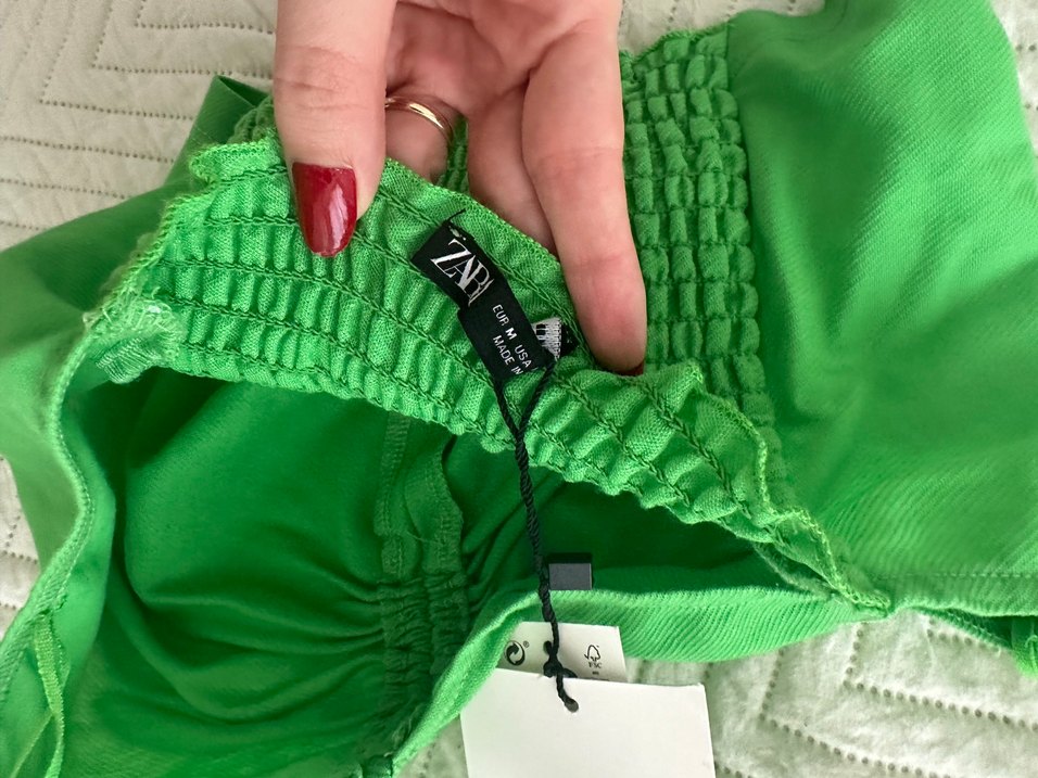 Yeşil Mini Keten Straplez Fitted Üst - Görsel 4