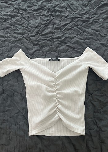 Beyaz Kayık Yaka Kısa Kollu Kadın Tişört - Görsel 3