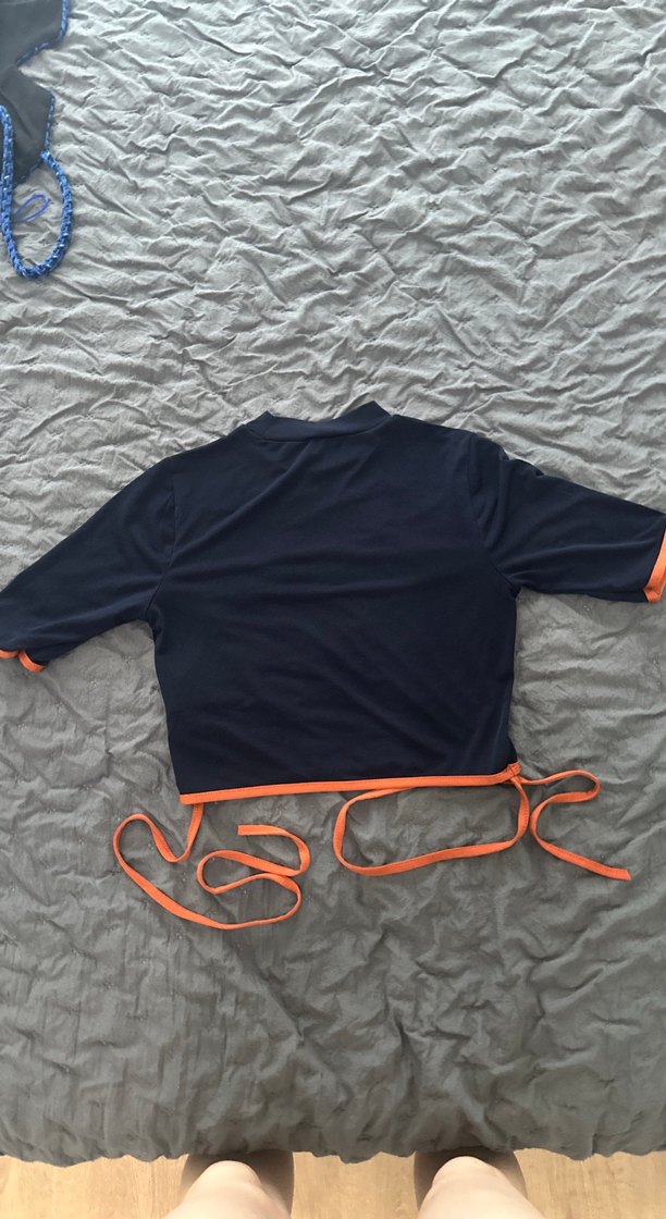 Lacivert Kısa kollu bağlamalı Crop Top - Görsel 2