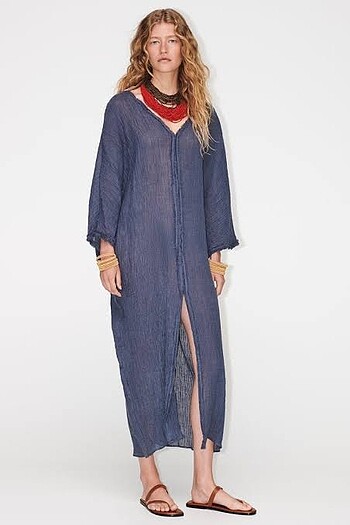 Zara etiketli keten kaftan kimono