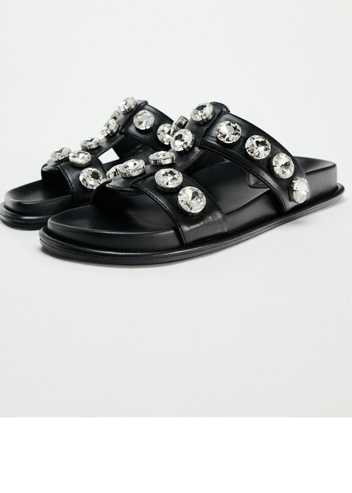 Süslemeli bantlı taşlı düz sandalet - Görsel 3