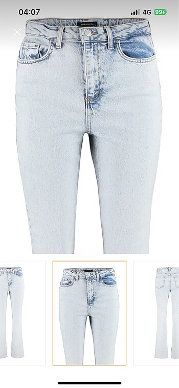 32 Beden mavi Renk Trendyolmilla Yırtmaçlı Yüksek Bel Flare Jeans