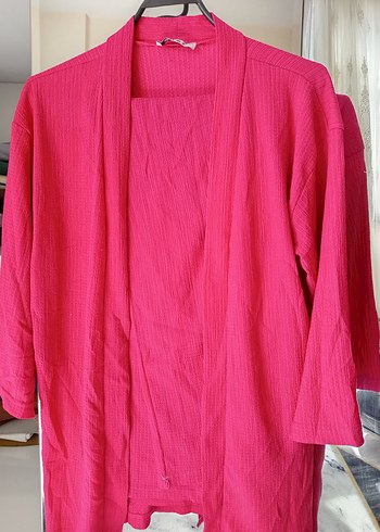 Pembe Uzun Kollu Kadın Kimono takım