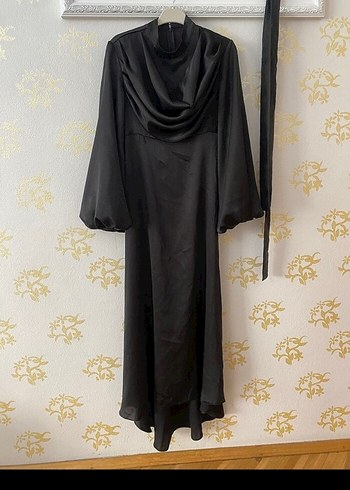 Uzun Siyah Drape Detaylı abiye
