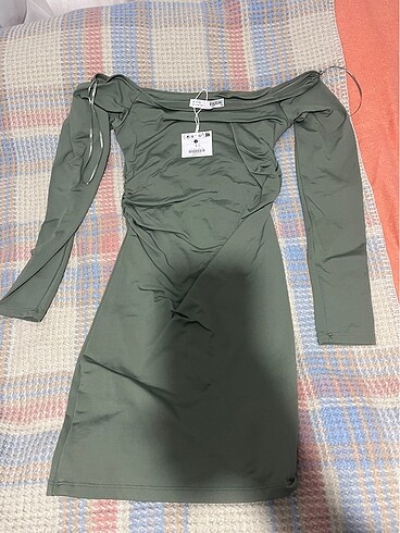 Bershka Yeşil Elbise Büzgülü