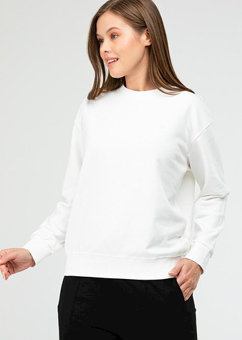 l Beden Kadın Oversize Bisiklet Yaka Sweatshirt