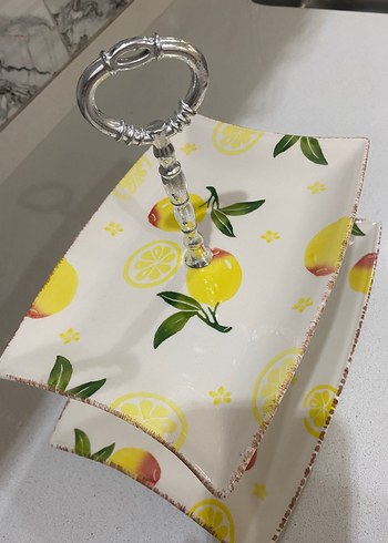 Beden Renk İki Katlı Limon Desenli Servis Tabağı