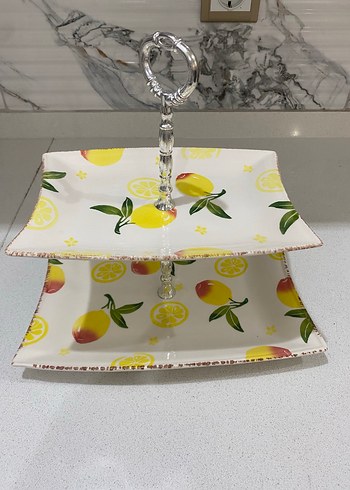İki Katlı Limon Desenli Servis Tabağı