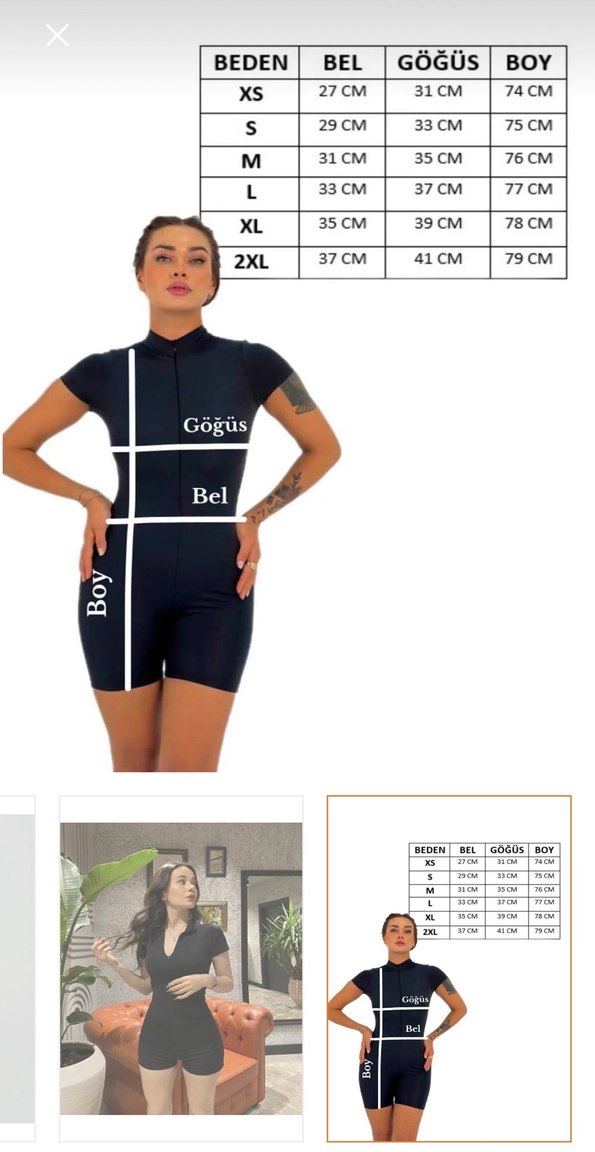 V Yakalı Siyah Kısa Tulum - Görsel 3