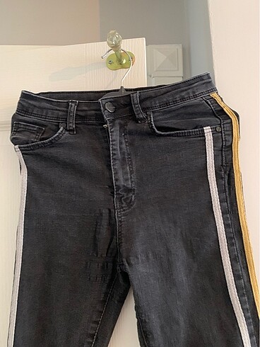 xs Beden Siyah şeritli kot pantolon