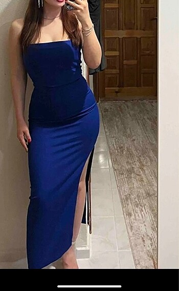 Saks mavisi trendyolmilla dokuma elbise
