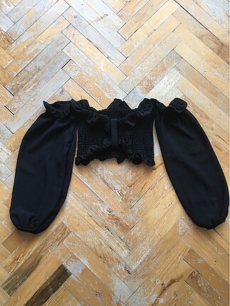 Balon romantik kol siyah crop top yenii
