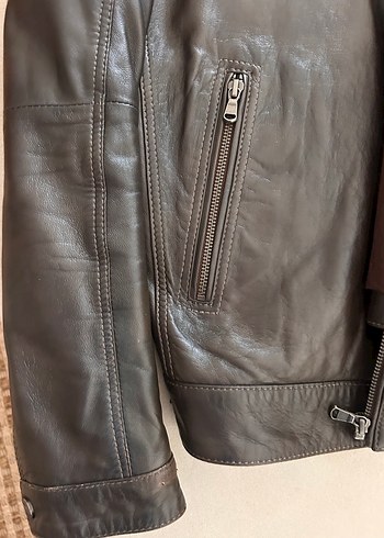 Derimod Kahverengi Deri Erkek Biker Ceket - Görsel 3