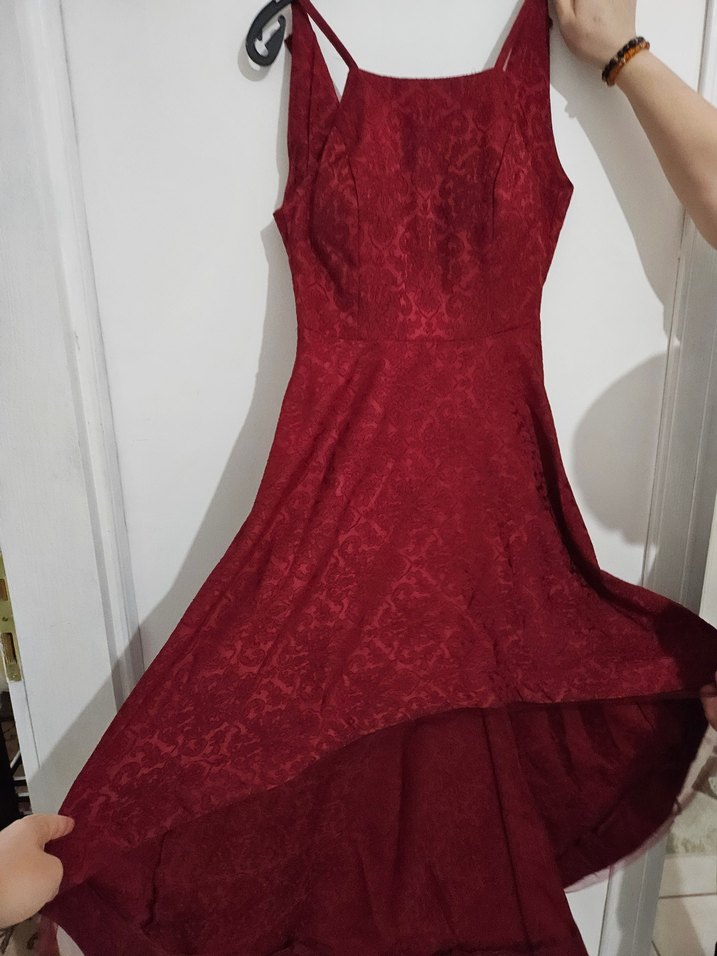 Bordo V Yaka Midi Drapeli Kadın Abiye Elbise - Görsel 2