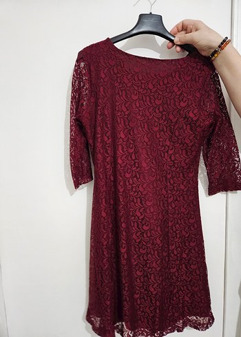 Lacivert V Yakalı Dantel Detaylı Midi Elbise - Görsel 4