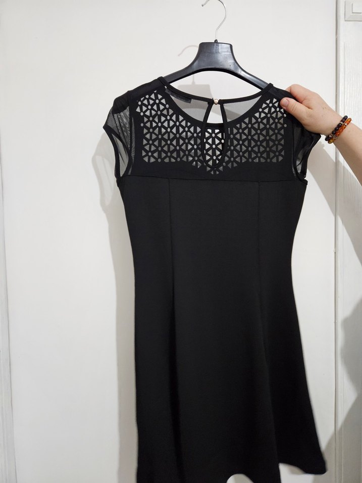 Lacivert V Yakalı Dantel Detaylı Midi Elbise - Görsel 5