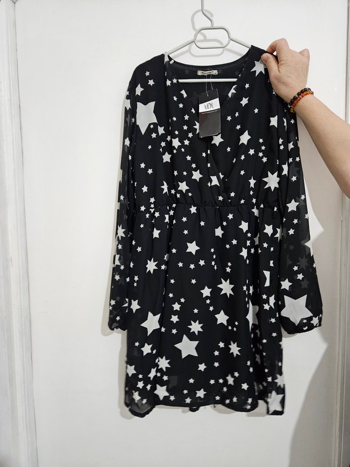 Yıldız Desenli Siyah Elbise - Görsel 2