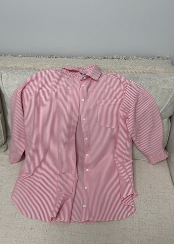 Pembe Çizgili Uzun Kollu Kadın Gömlek - Görsel 2