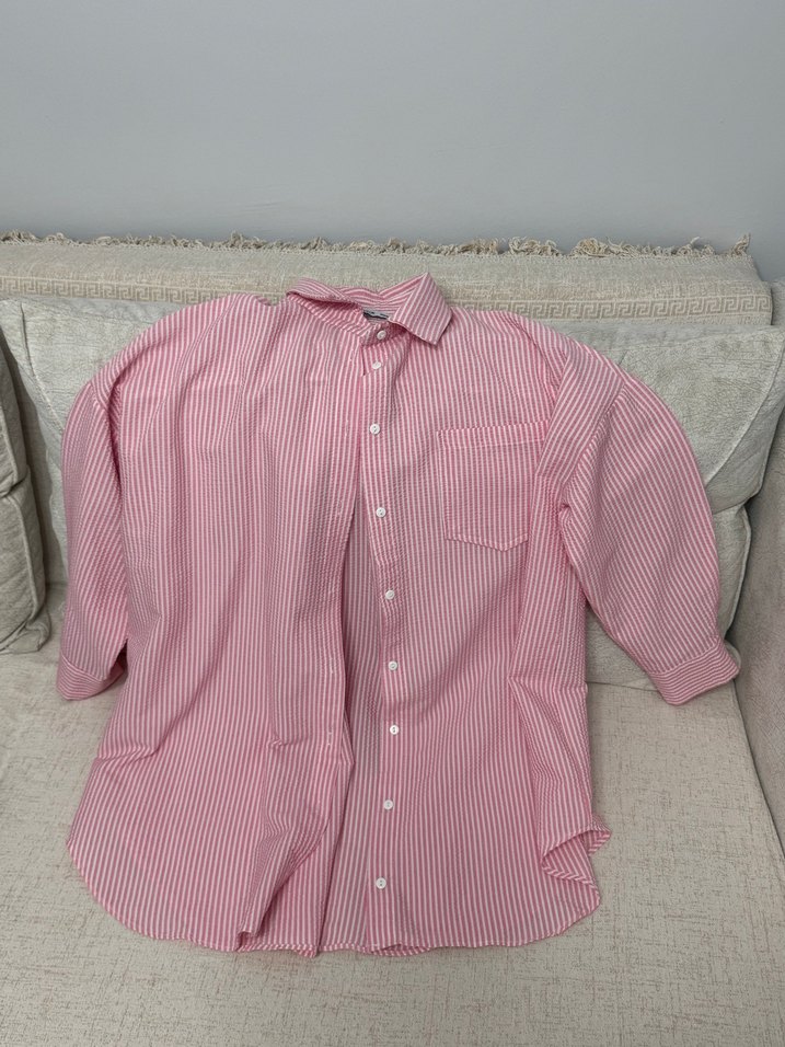 Pembe Çizgili Uzun Kollu Kadın Gömlek - Görsel 2
