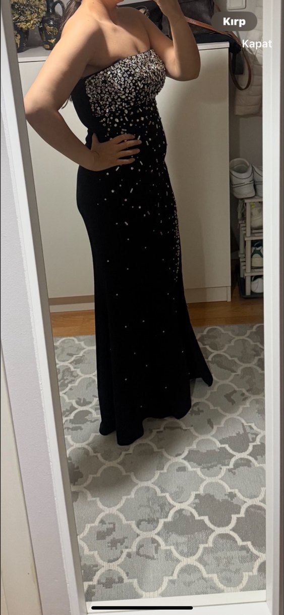 Taş işlemeli Straplez Uzun Elbise - Görsel 3