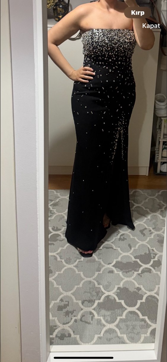 Taş işlemeli Straplez Uzun Elbise - Görsel 5