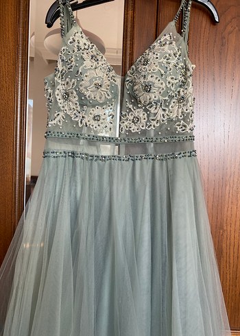 Limon küfü Nakışlı Uzun Dantel İşlemeli Nişan Elbisesi - Görsel 5