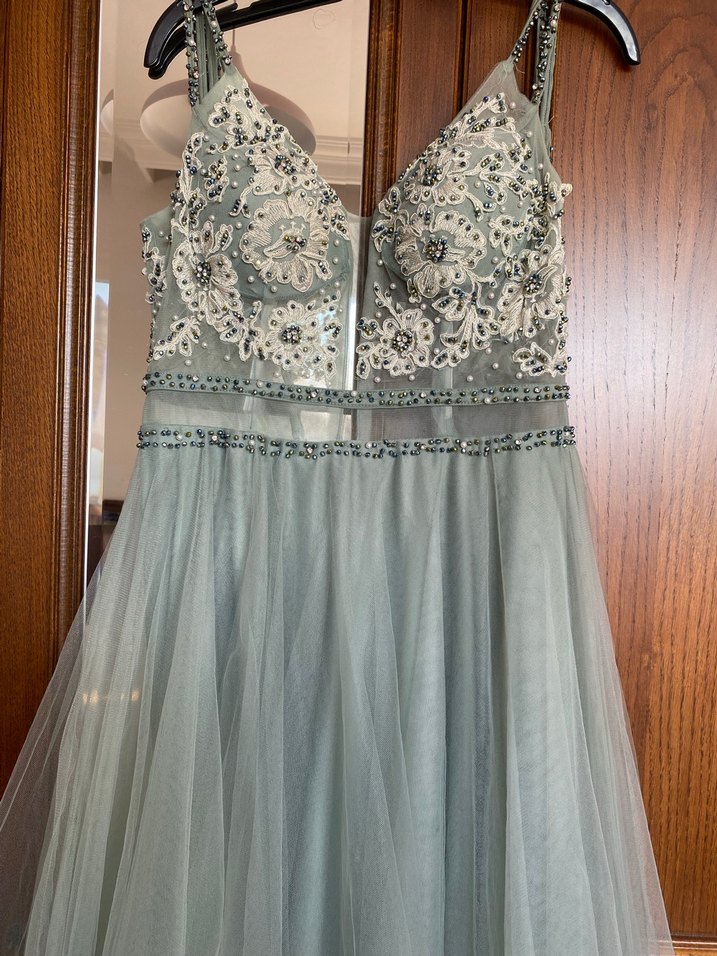 Limon küfü Nakışlı Uzun Dantel İşlemeli Nişan Elbisesi - Görsel 5