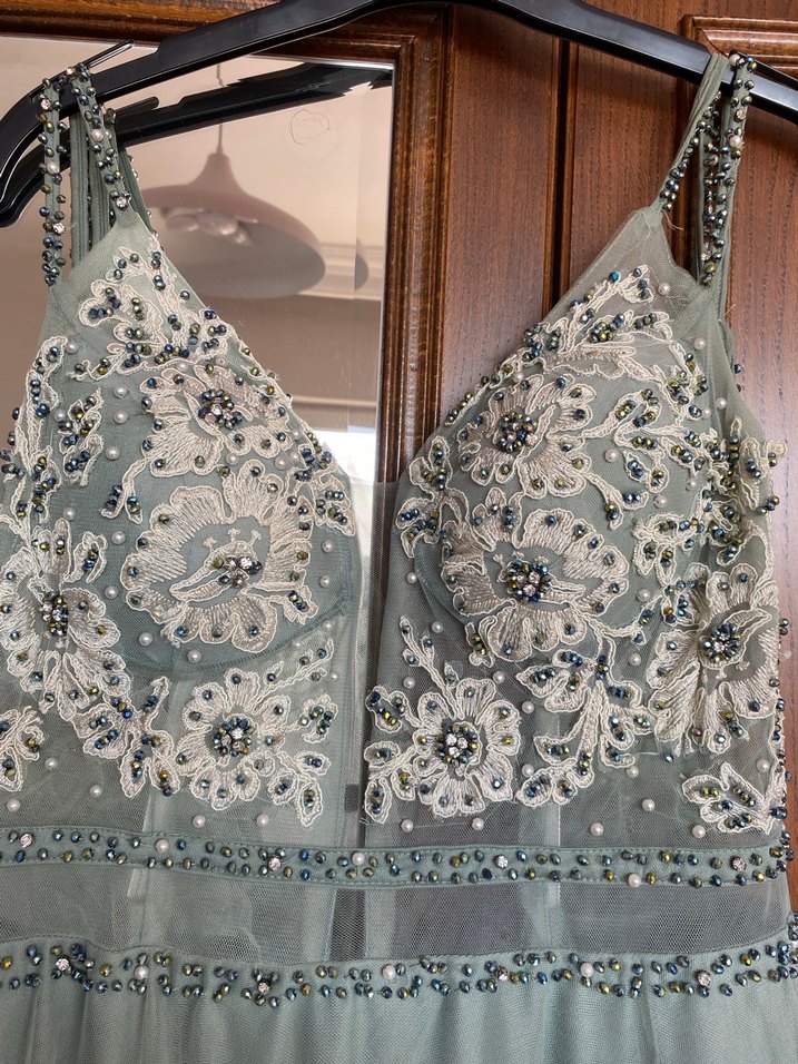 Limon küfü Nakışlı Uzun Dantel İşlemeli Nişan Elbisesi - Görsel 4